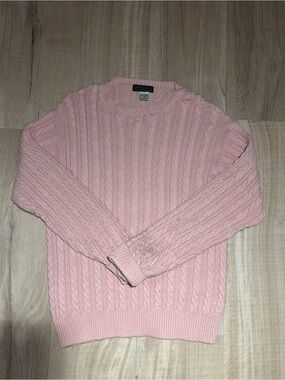 J. McLaughlin Pale Pink Cable Knit Crewneck Sweater